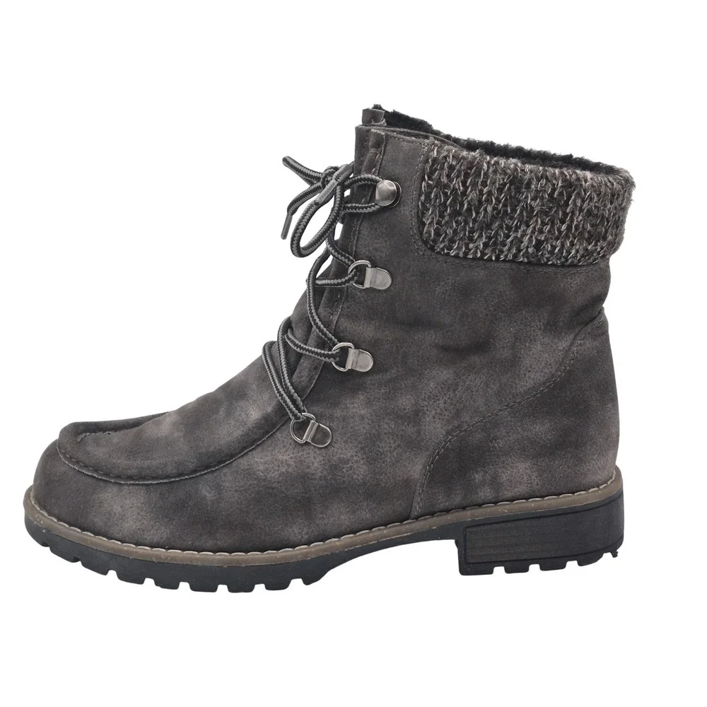 Mukluks Boots Womens Size 9 Gray Faux Suede Ankle Lace Up Faux‎ Fur Winter